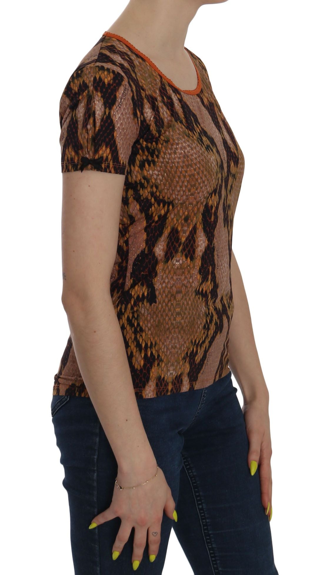 Just Cavalli Snake Skin Print Short Sleeve Top T-shirt - Gio Beverly Hills