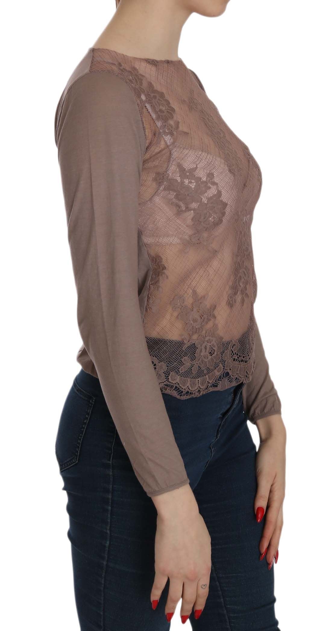 PINK MEMORIES Brown Lace See Through Long Sleeve Top - Gio Beverly Hills