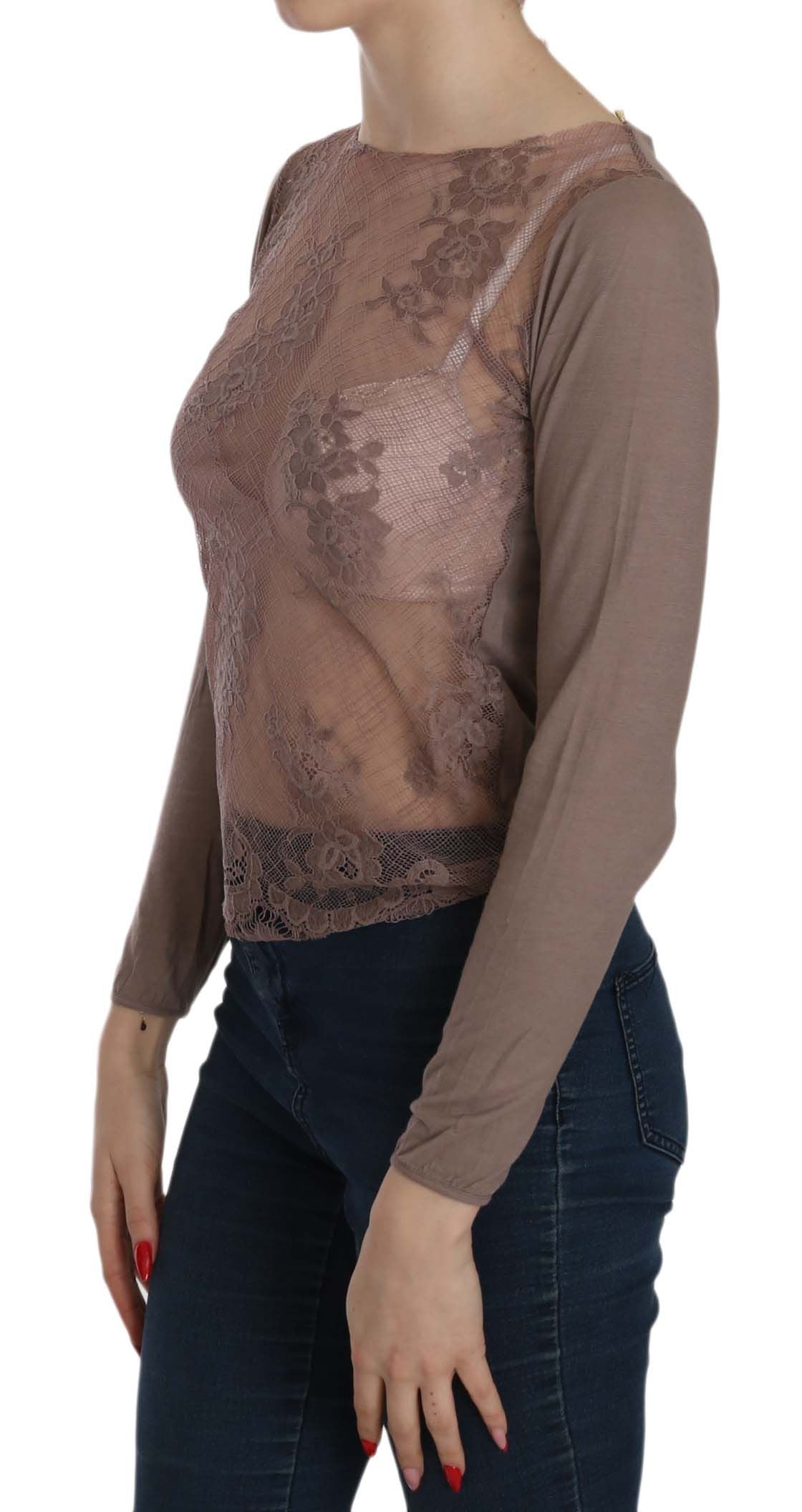 PINK MEMORIES Brown Lace See Through Long Sleeve Top - Gio Beverly Hills