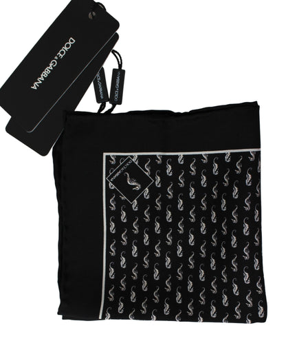 Dolce & Gabbana Scarf Black Seahorse Print Silk Handkerchief - Gio Beverly Hills