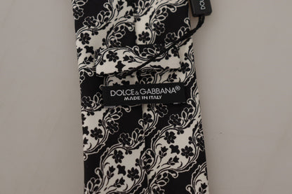 Dolce & Gabbana Black White Flower 100% Silk Print Adjustable Accessory Tie - Gio Beverly Hills