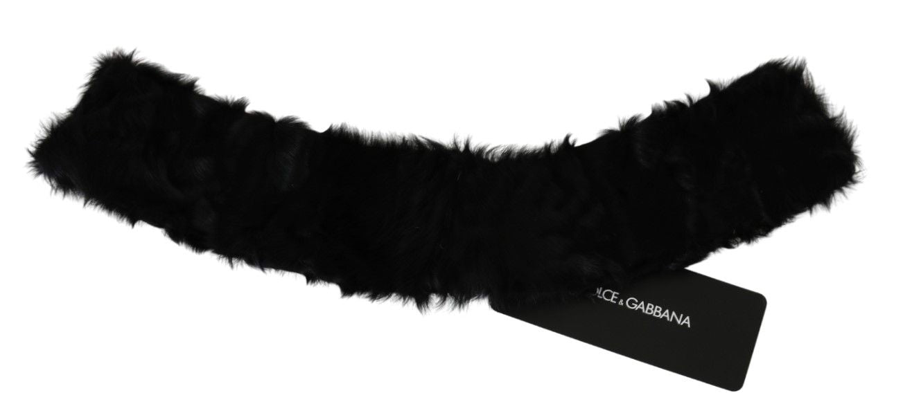 Dolce & Gabbana Black Fur Neck Collar Wrap Lambskin Scarf - Gio Beverly Hills