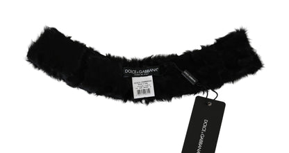 Dolce & Gabbana Black Fur Neck Collar Wrap Lambskin Scarf - Gio Beverly Hills