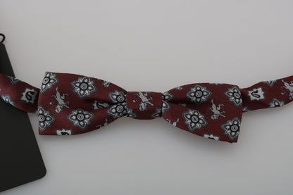 Dolce & Gabbana Men Bordeaux Maroon Lion Silk Adjustable Neck Bow Tie - Gio Beverly Hills