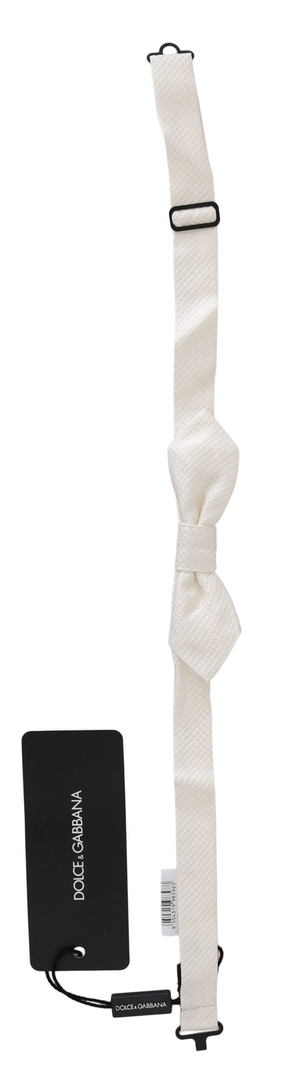 Dolce & Gabbana White 100% Silk Slim Adjustable Neck Papillon Men Tie - Gio Beverly Hills
