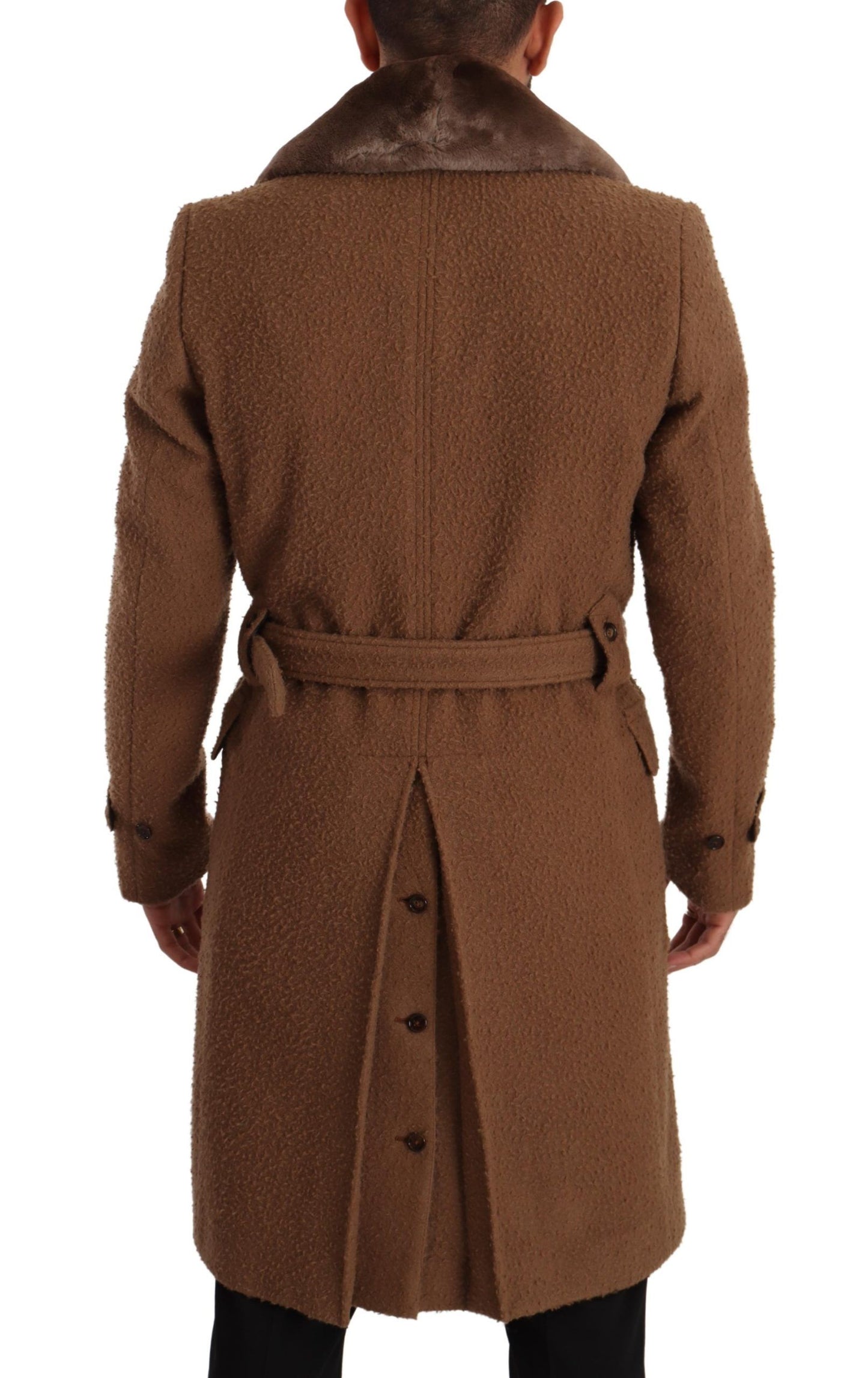 Dolce & Gabbana Brown Wool Long Double Breasted Overcoat Jacket - Gio Beverly Hills