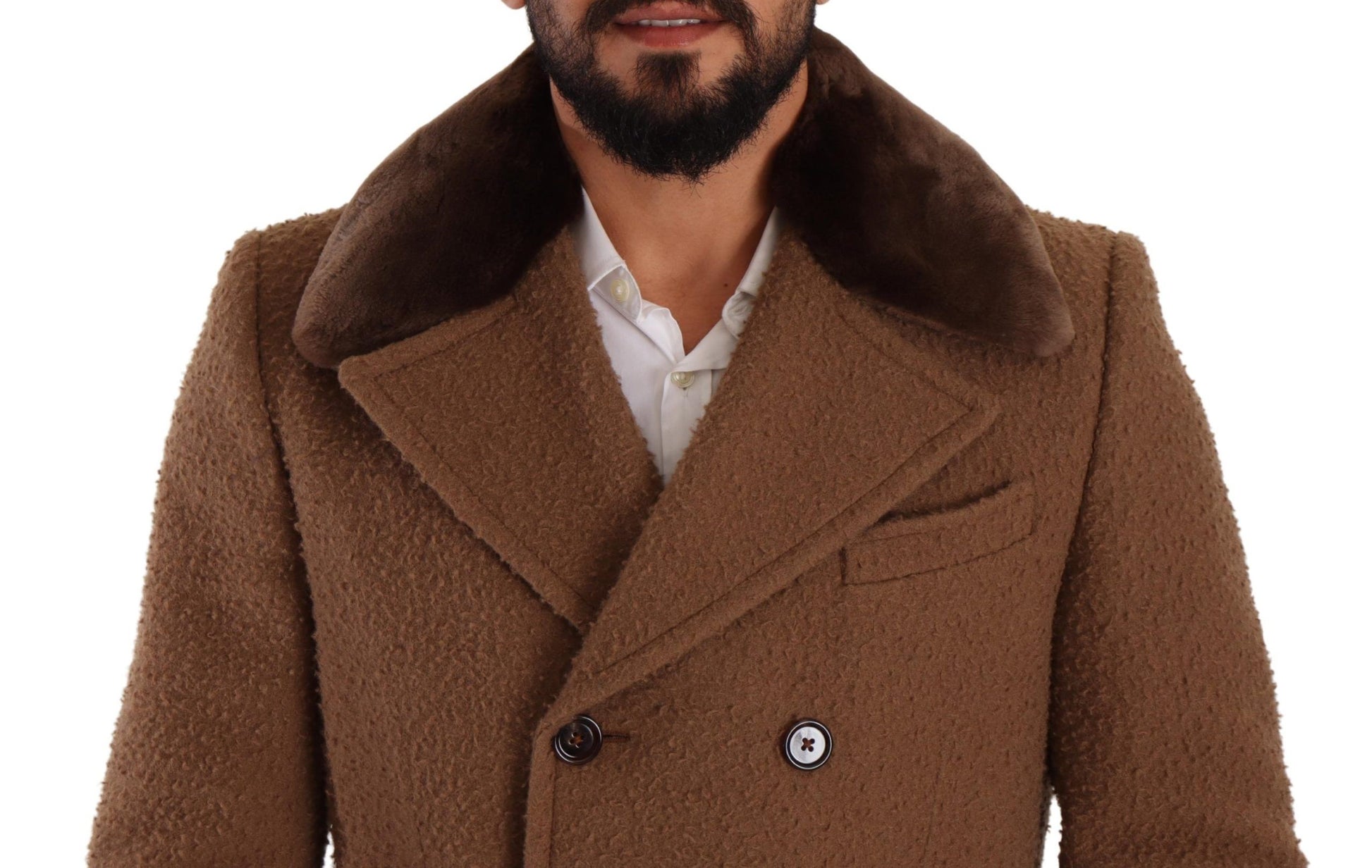 Dolce & Gabbana Brown Wool Long Double Breasted Overcoat Jacket - Gio Beverly Hills