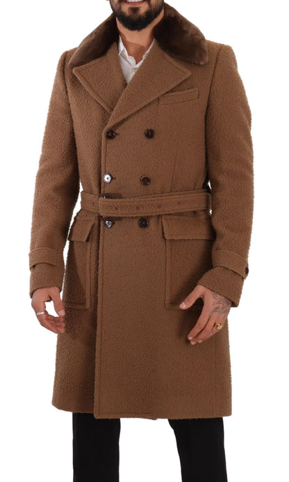 Dolce & Gabbana Brown Wool Long Double Breasted Overcoat Jacket - Gio Beverly Hills
