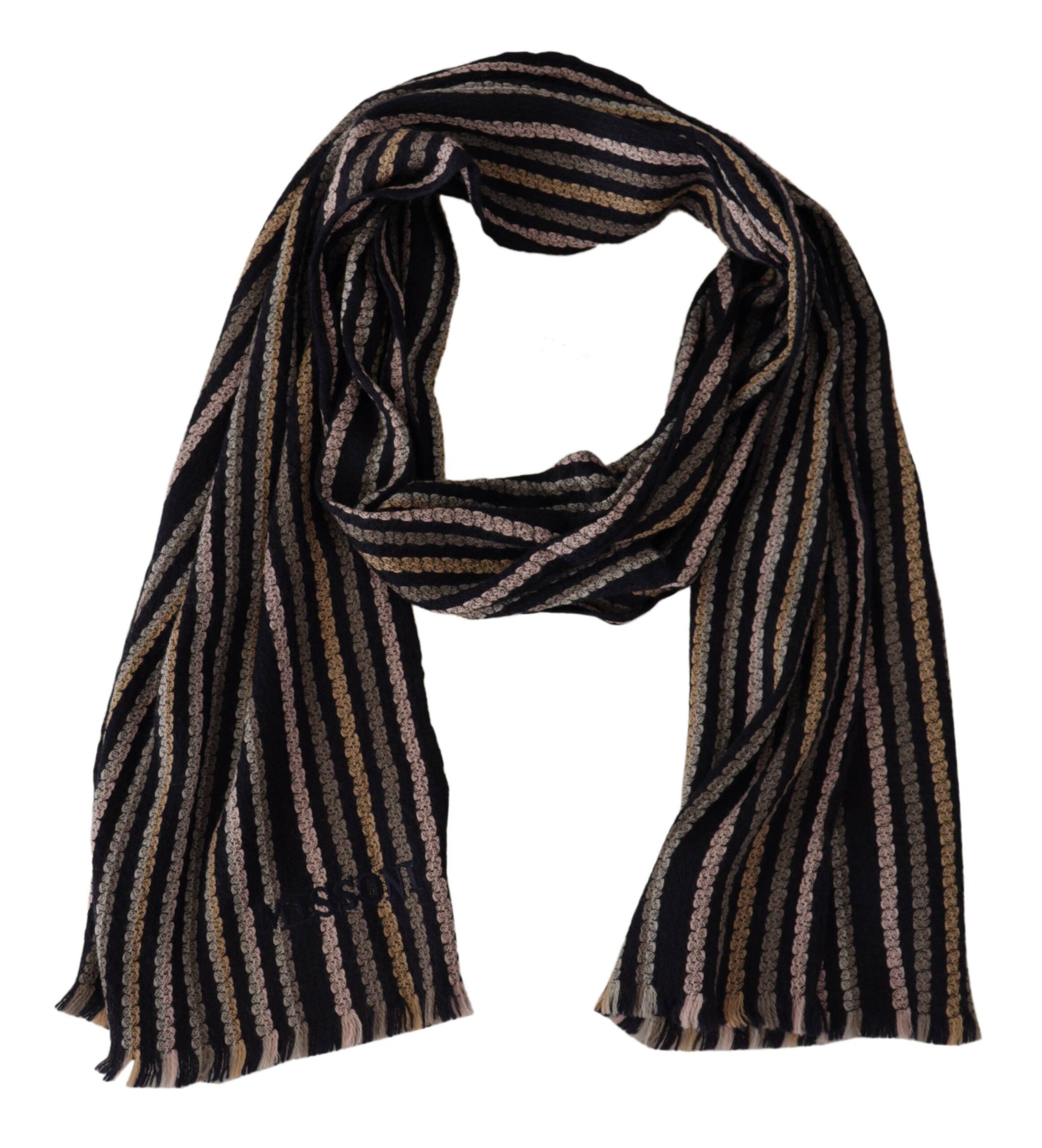 Missoni Multicolor Stripes Wool Knit Fringe Shawl Scarf - Gio Beverly Hills