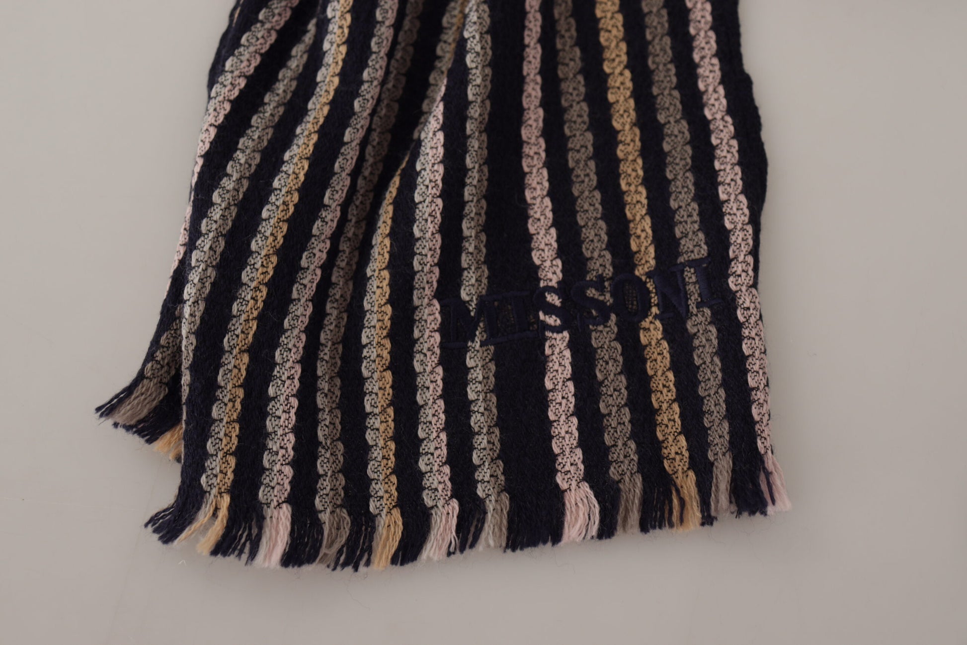 Missoni Multicolor Stripes Wool Knit Fringe Shawl Scarf - Gio Beverly Hills