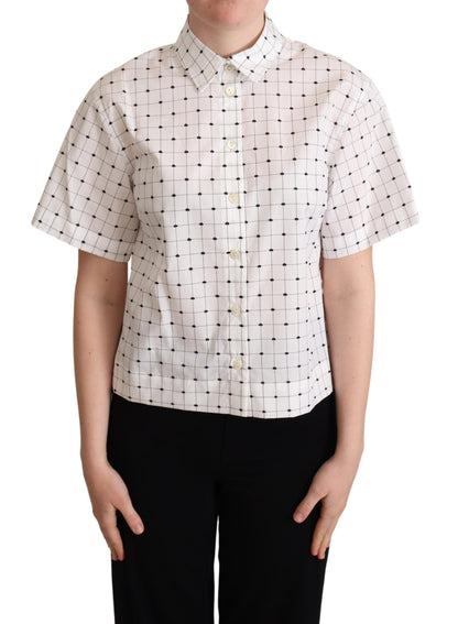 Dolce & Gabbana White Polka Dot Cotton Collared Shirt Top - Gio Beverly Hills