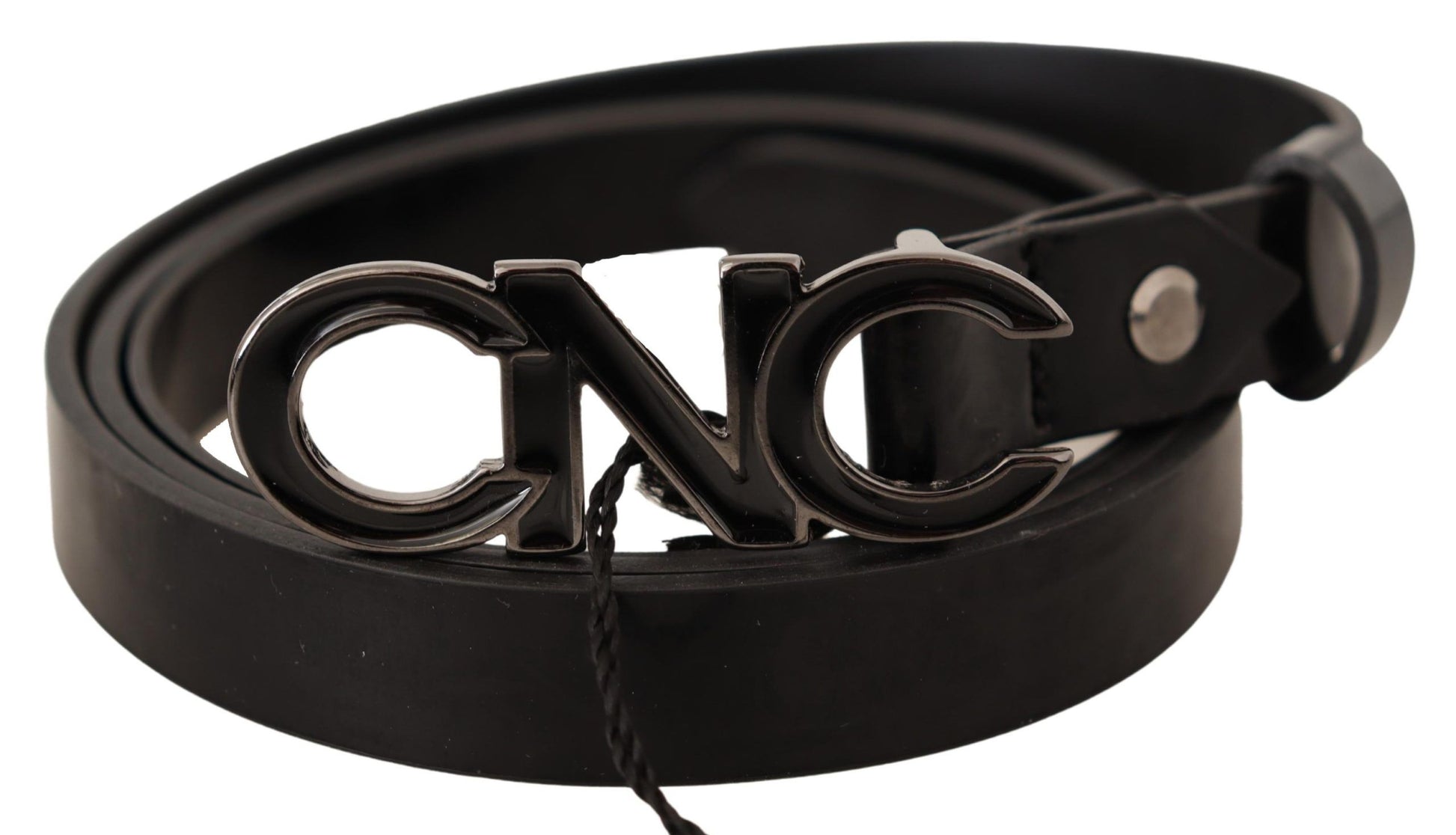 Costume National Black Leather Letter Logo Buckle Belt - Gio Beverly Hills