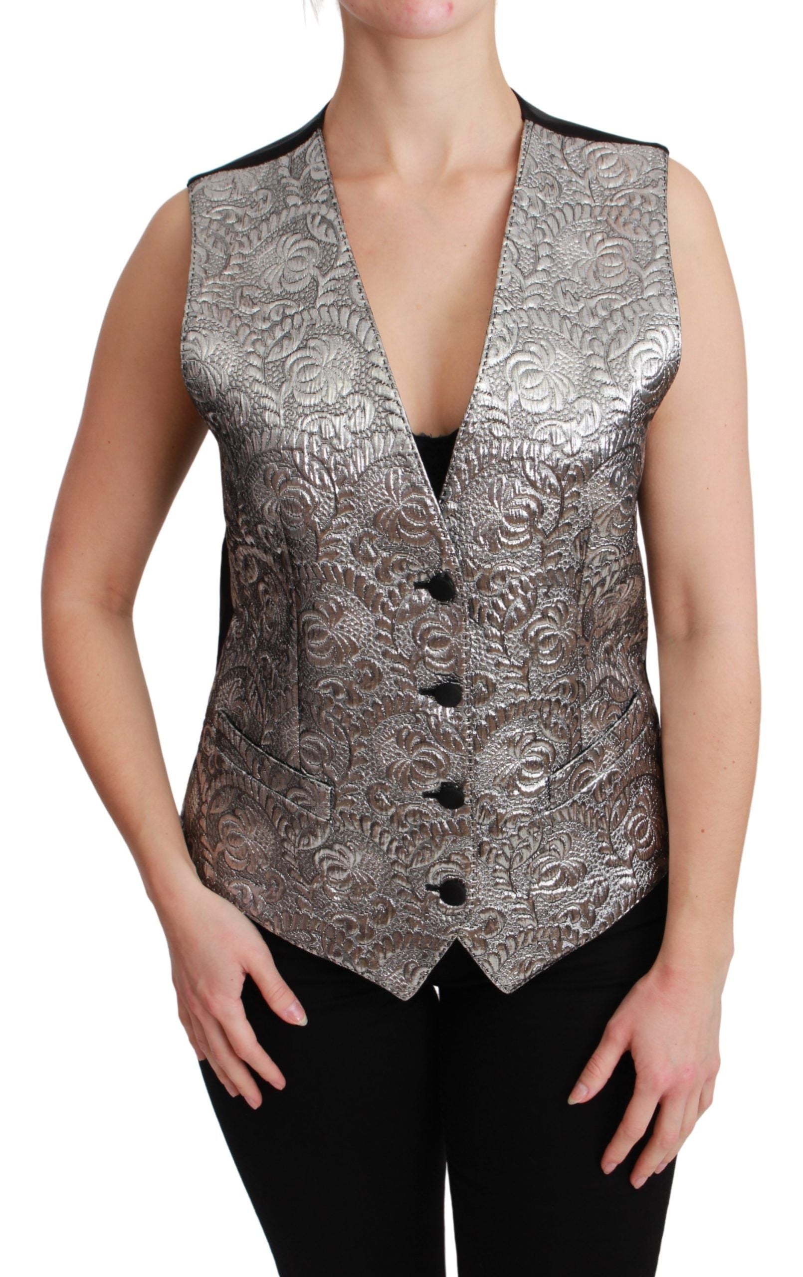 Dolce & Gabbana Silver Brocade Sleeveless Metallic Top - Gio Beverly Hills