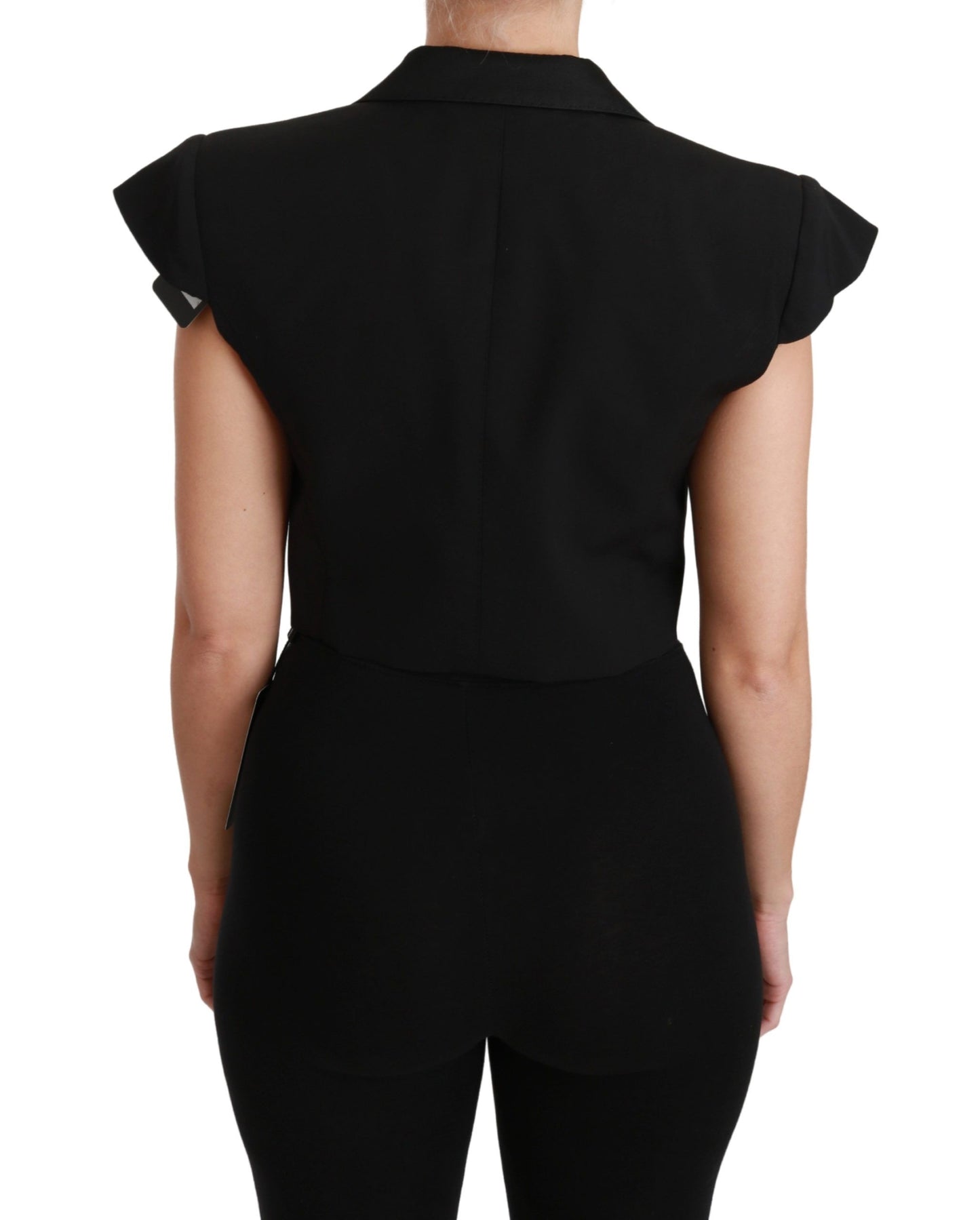 Dolce & Gabbana Black Sleeveless Cropped Blazer Wool Jacket - Gio Beverly Hills