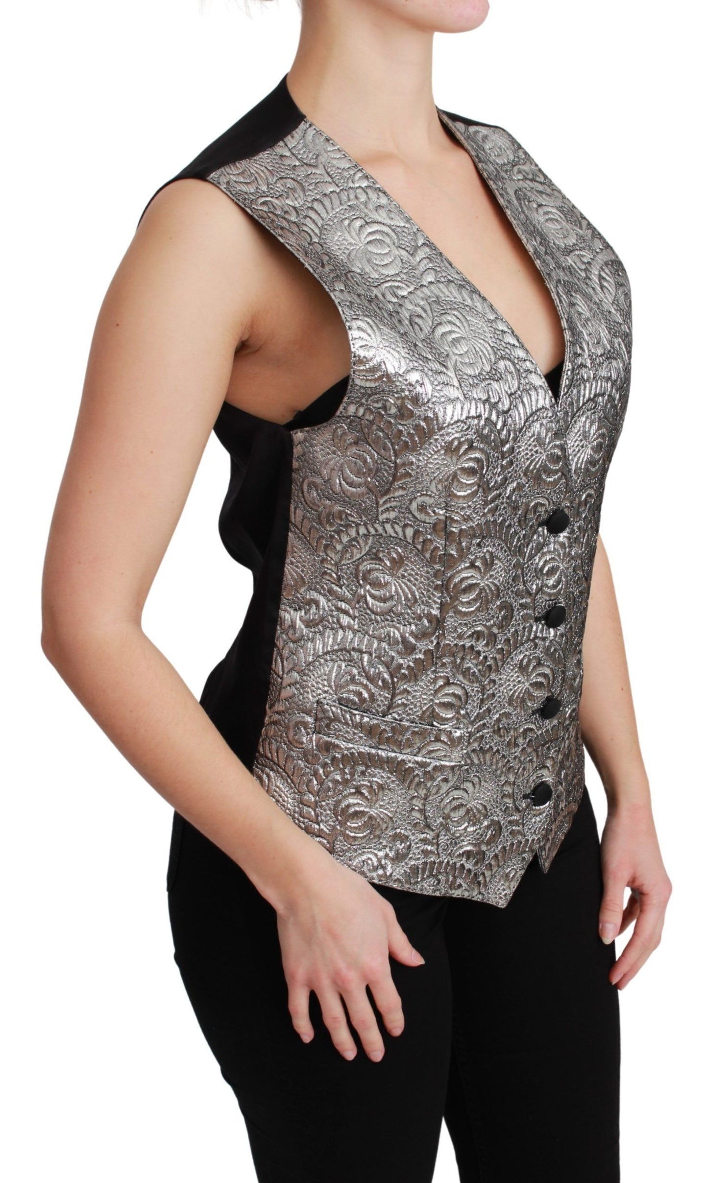 Dolce & Gabbana Silver Brocade Sleeveless Metallic Top - Gio Beverly Hills