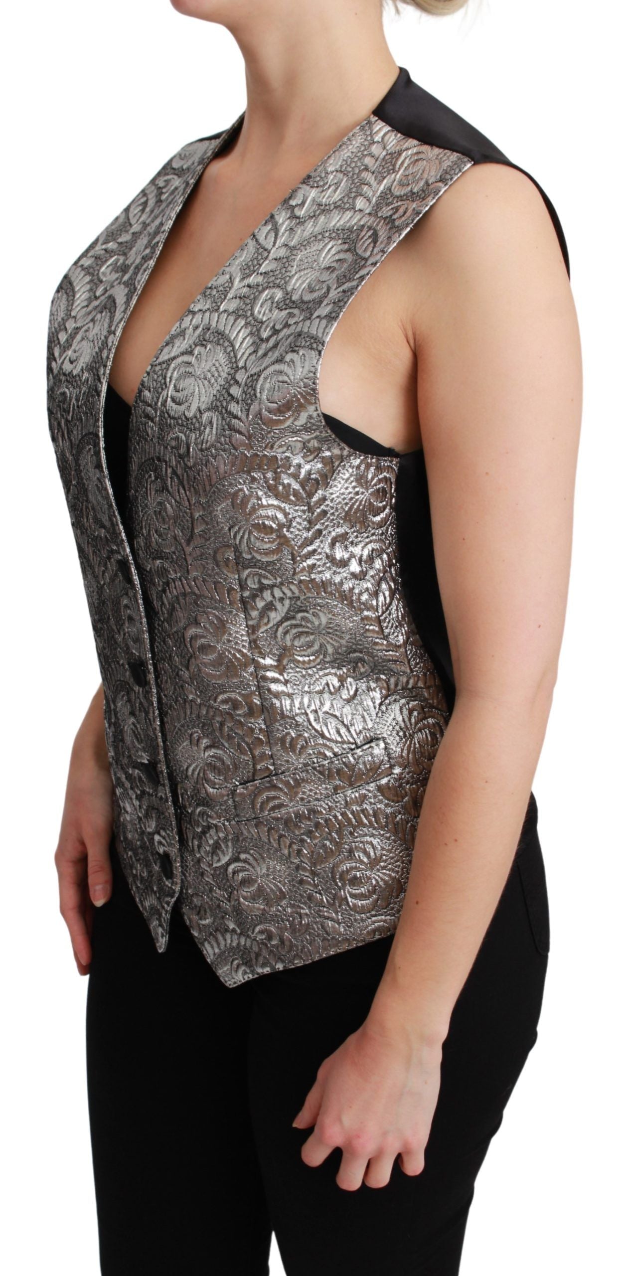 Dolce & Gabbana Silver Brocade Sleeveless Metallic Top - Gio Beverly Hills