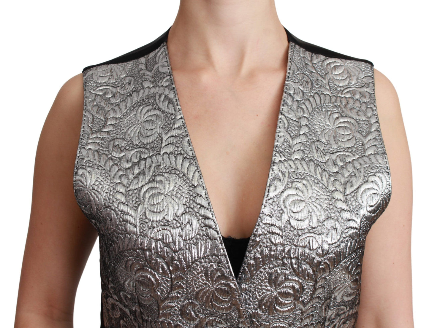 Dolce & Gabbana Silver Brocade Sleeveless Metallic Top - Gio Beverly Hills