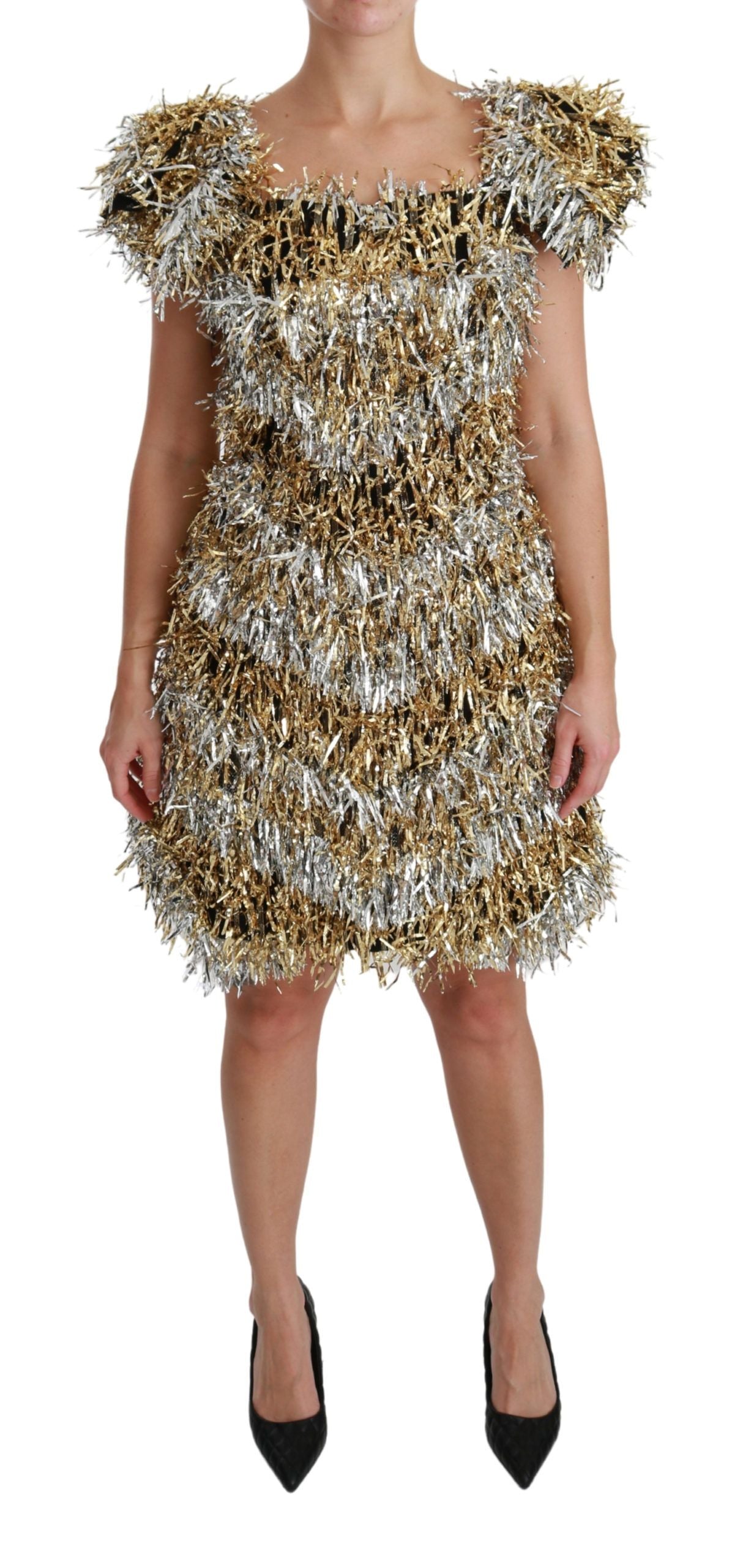 Dolce & Gabbana Silver Gold Sheath Mini Shift Gown Dress - Gio Beverly Hills