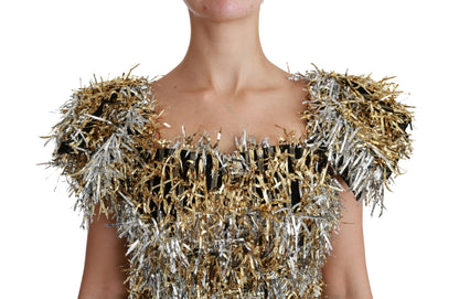 Dolce & Gabbana Silver Gold Sheath Mini Shift Gown Dress - Gio Beverly Hills