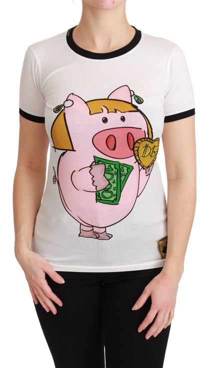 Dolce & Gabbana White YEAR OF THE PIG Top Cotton T-shirt - Gio Beverly Hills