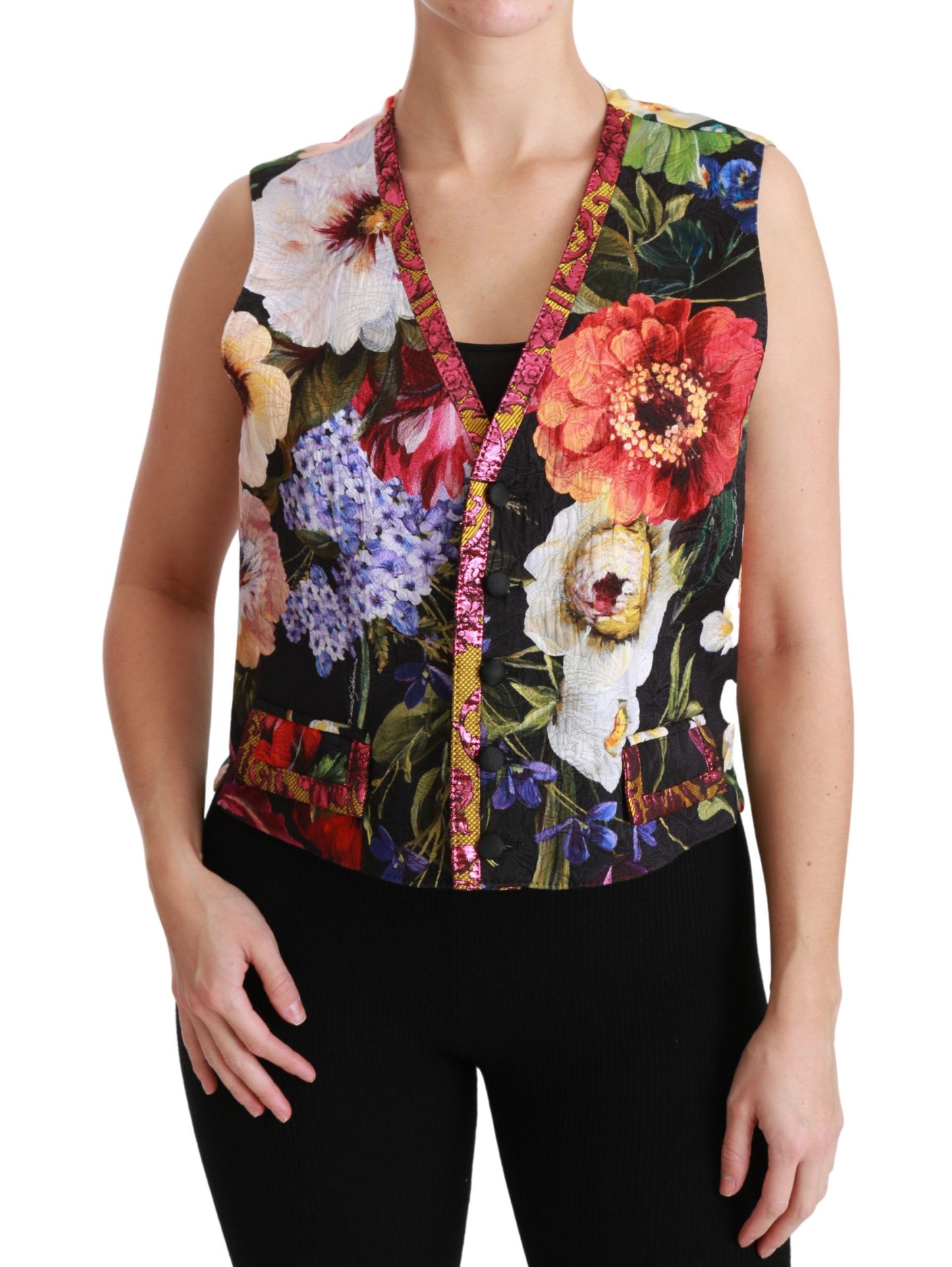 Dolce & Gabbana Multicolor Floral Sleeveless Waistcoat Top Vest - Gio Beverly Hills