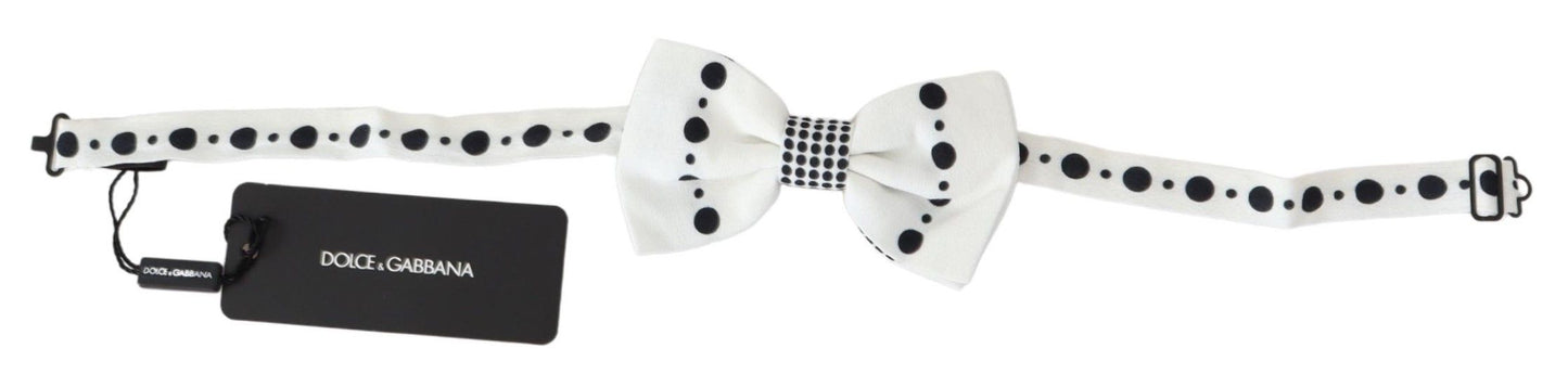Dolce & Gabbana White Dotted Print Adjustable Neck Papillon Tie - Gio Beverly Hills