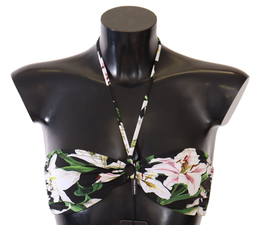 Dolce & Gabbana Black Lily Print Swimsuit Bikini Top Swimwear - Gio Beverly Hills