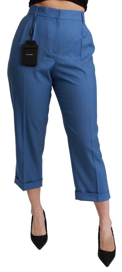 Dolce & Gabbana Blue Pleated Wool Cuffed Cropped Trouser Pants - Gio Beverly Hills