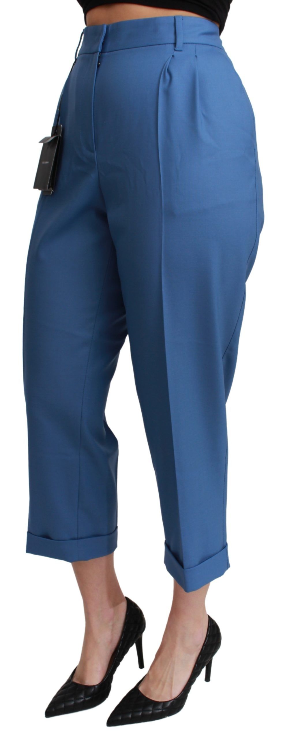 Dolce & Gabbana Blue Pleated Wool Cuffed Cropped Trouser Pants - Gio Beverly Hills