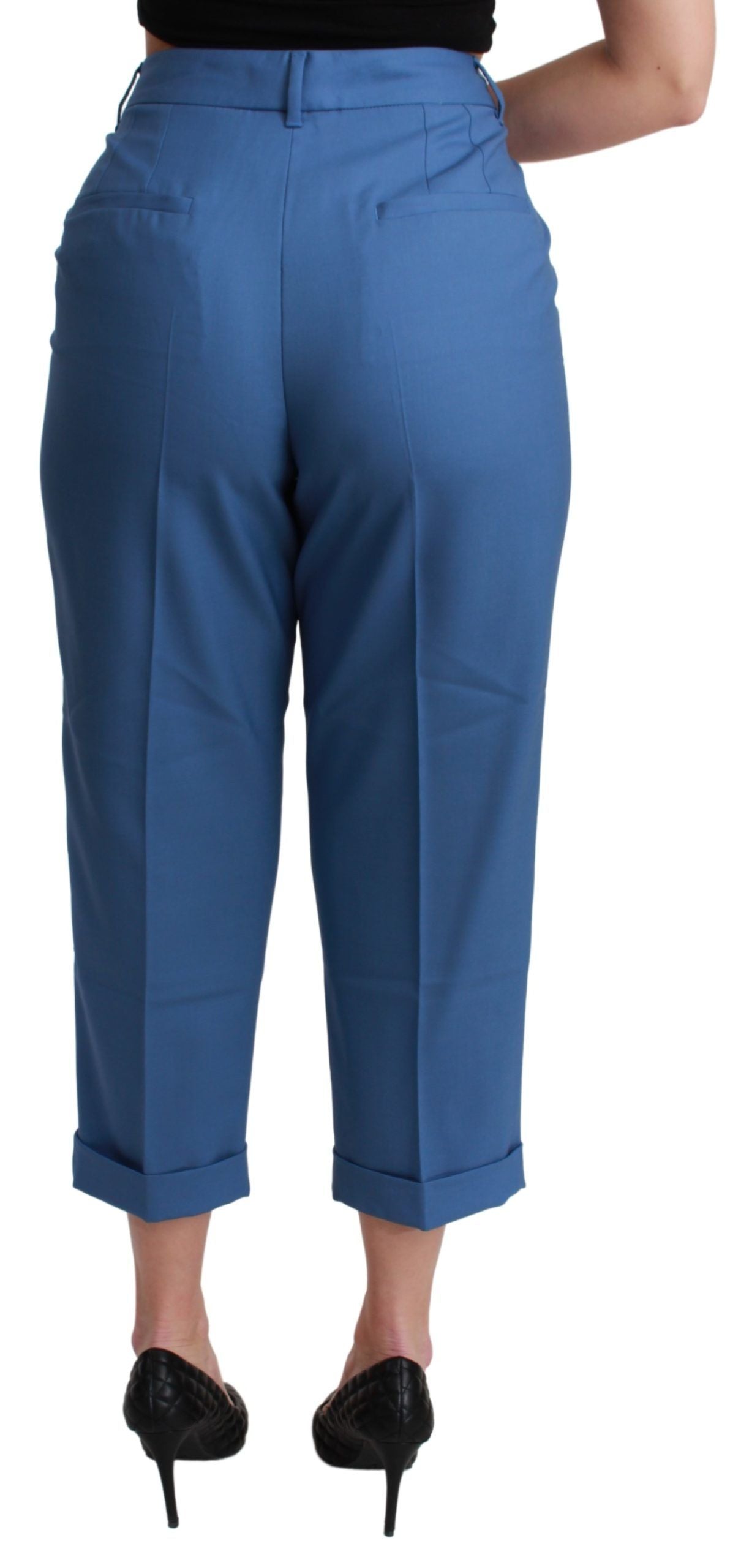 Dolce & Gabbana Blue Pleated Wool Cuffed Cropped Trouser Pants - Gio Beverly Hills