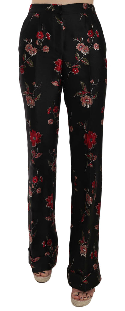 Dolce & Gabbana Floral Print Black Boot Cut Trouser Pants - Gio Beverly Hills