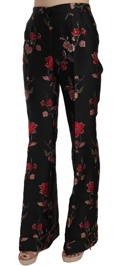 Dolce & Gabbana Floral Print Black Boot Cut Trouser Pants - Gio Beverly Hills