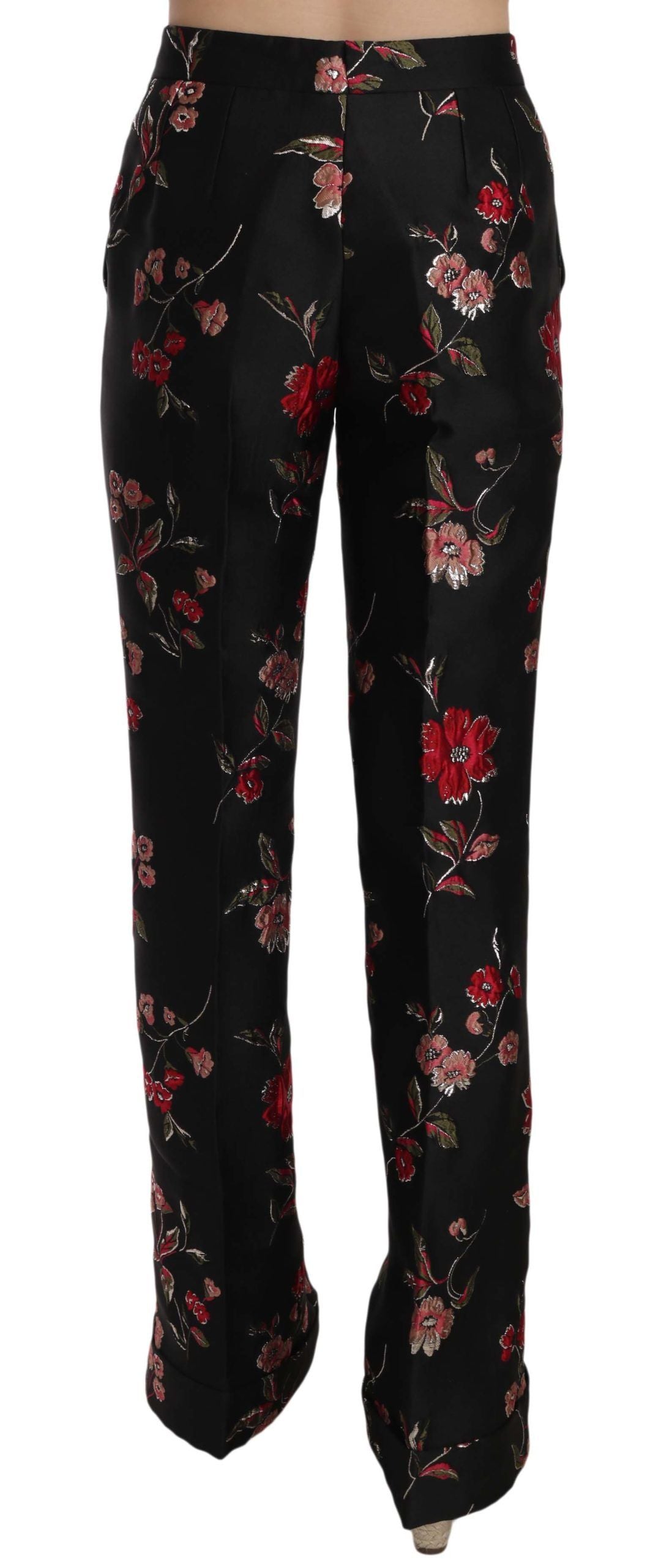 Dolce & Gabbana Floral Print Black Boot Cut Trouser Pants - Gio Beverly Hills