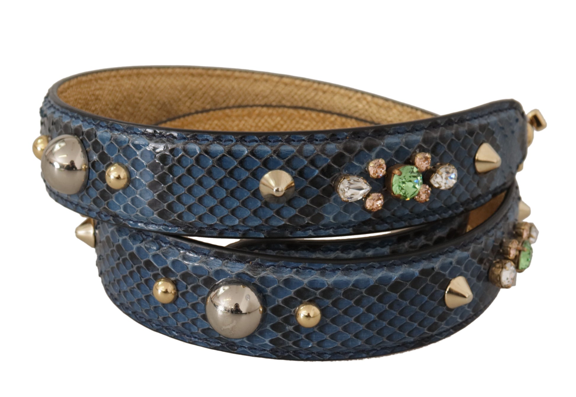 Dolce & Gabbana Blue Exotic Leather Crystals Shoulder Strap - Gio Beverly Hills