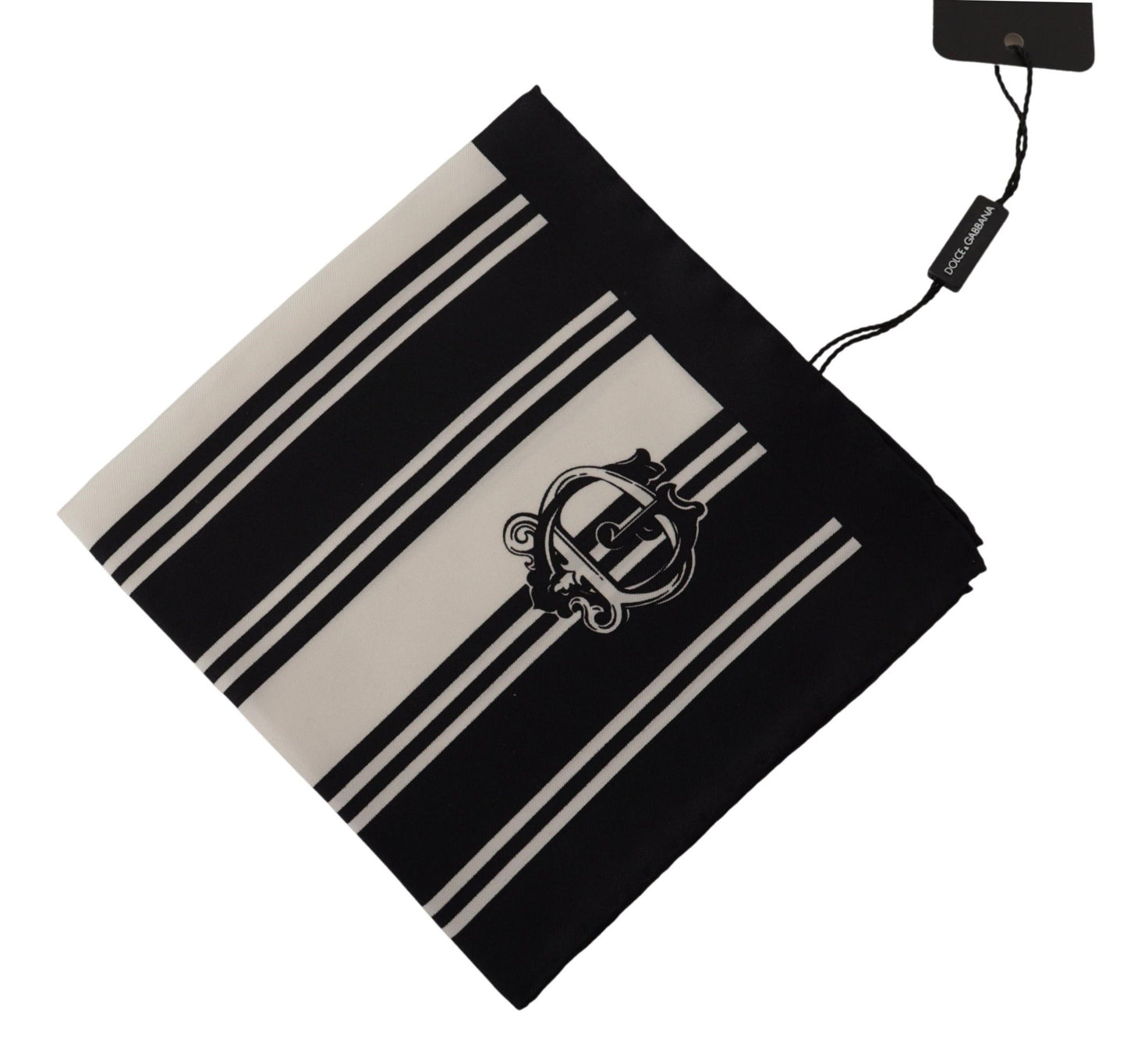 Dolce & Gabbana Black Silk Striped DG Logo Print Square Handkerchief Scarf - Gio Beverly Hills