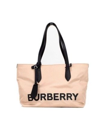 Burberry Small Rose Beige Logo Branded Econyl Nylon Tote Shoulder Handbag Purse - Gio Beverly Hills