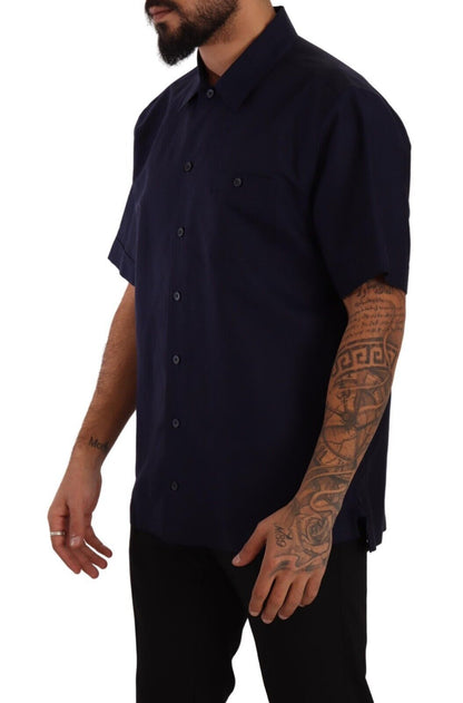 Dolce & Gabbana Navy Blue Button Down Short Sleeves Shirt - Gio Beverly Hills