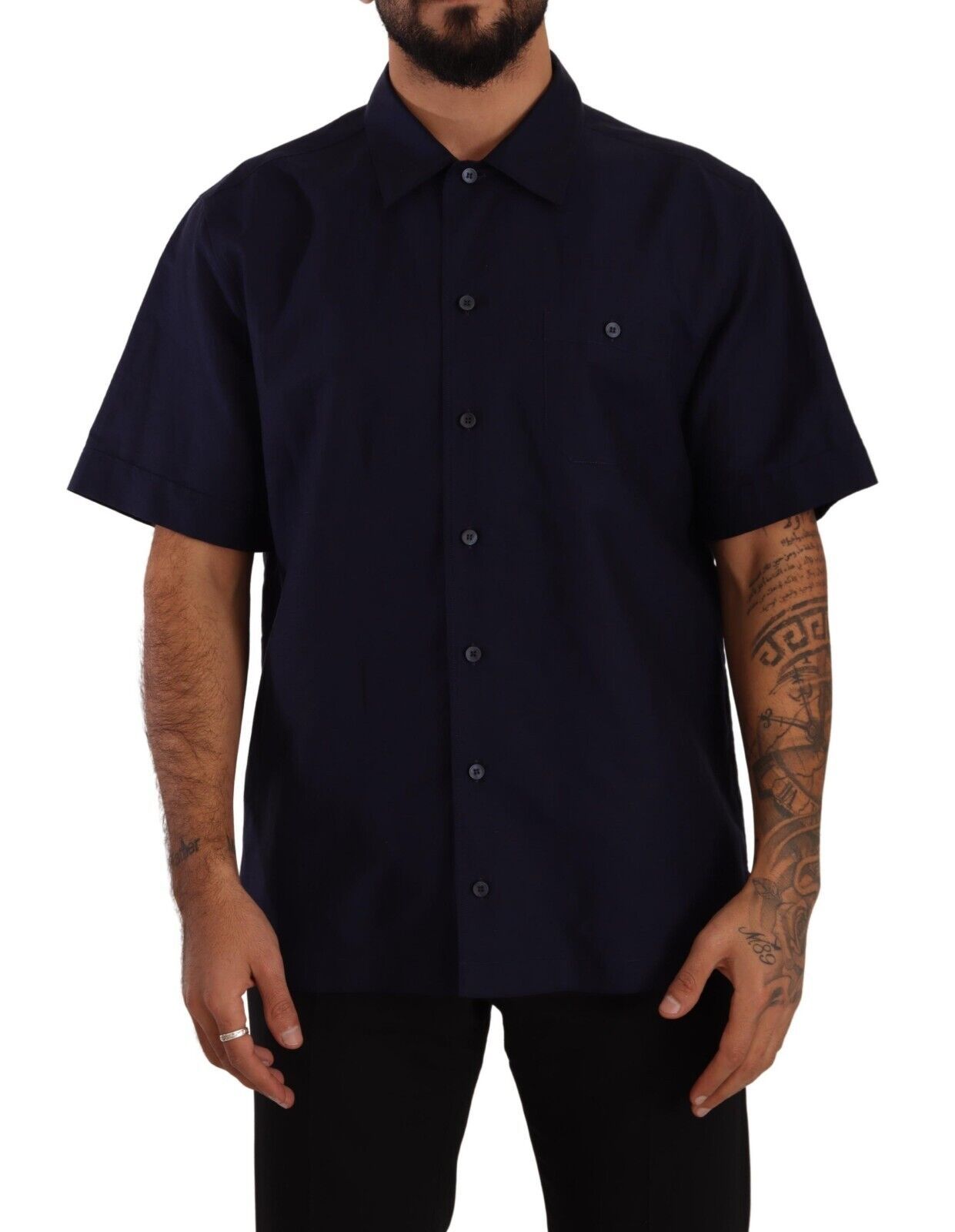 Dolce & Gabbana Navy Blue Button Down Short Sleeves Shirt - Gio Beverly Hills