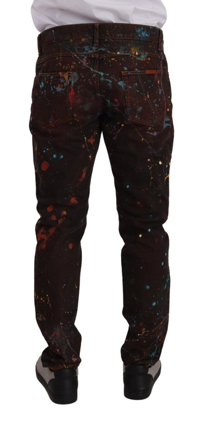 Dolce & Gabbana Brown Splash Color Cotton Regular Denim Jeans - Gio Beverly Hills