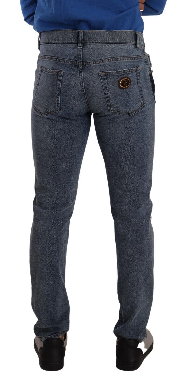 Dolce & Gabbana Blue Two Tone Tattered Cotton Slim Denim Jeans - Gio Beverly Hills