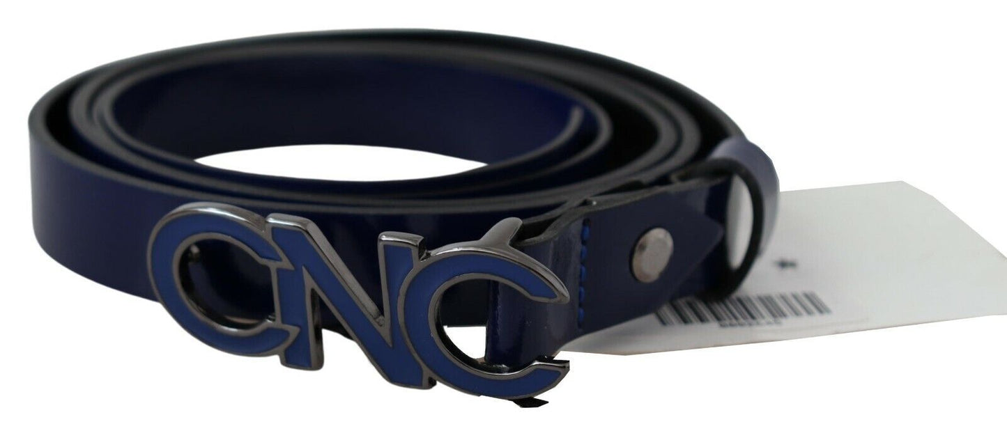 Costume National Blue Leather Logo Skinny Fashion  Belt - Gio Beverly Hills