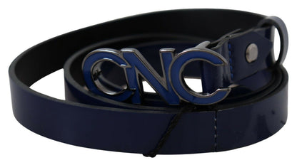 Costume National Blue Leather Logo Skinny Fashion  Belt - Gio Beverly Hills