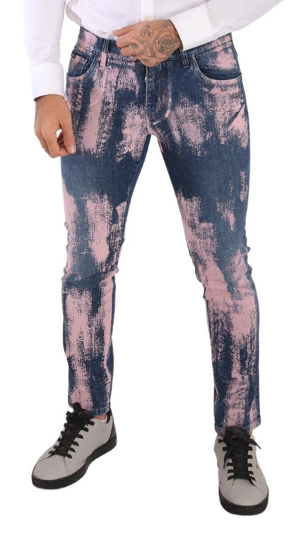 Dolce & Gabbana Blue Pink Tie Dye Cotton Skinny Denim Jeans - Gio Beverly Hills