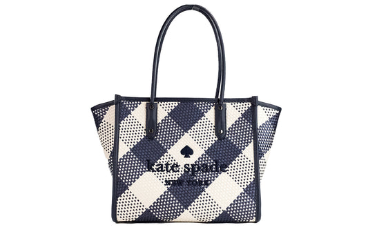 Kate Spade Ella Gingham Blazer Blue Oversized Woven Shoulder Tote Bag Purse - Gio Beverly Hills